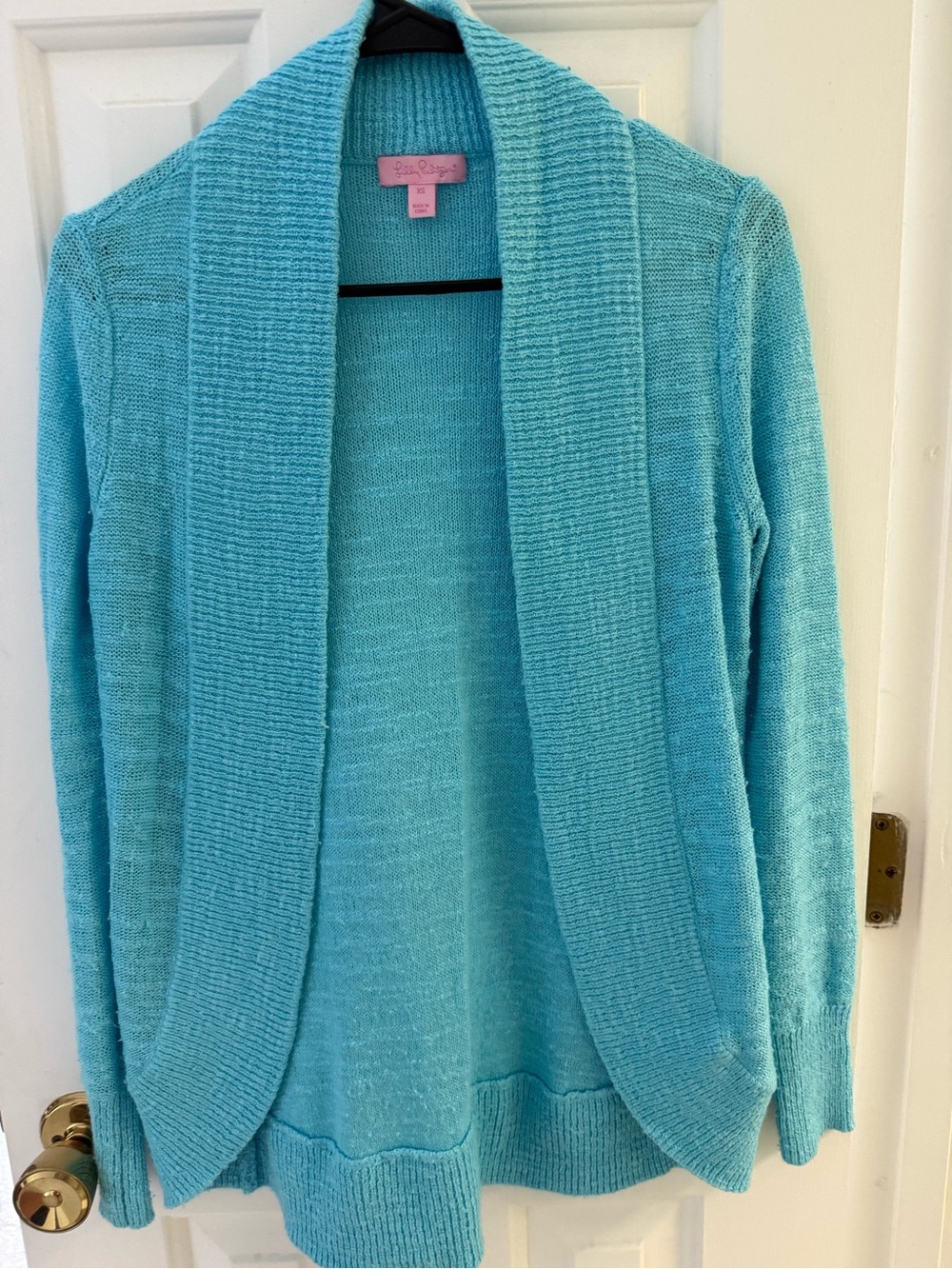 Lilly Pulitzer Aqua Open-Front Shawl Collar Cardigan